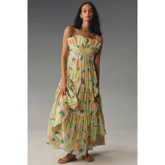 NWT Acler Hetherington Floral Maxi Tiered Dress Size US 12 Yellow #9K401 - Picture 1 of 15